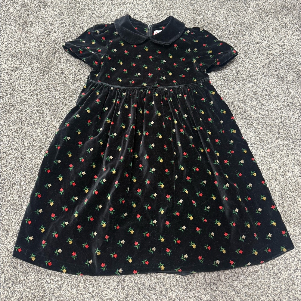 Vintage Rainbow Tag Gymboree Black Velvet Dress with Floral Pattern